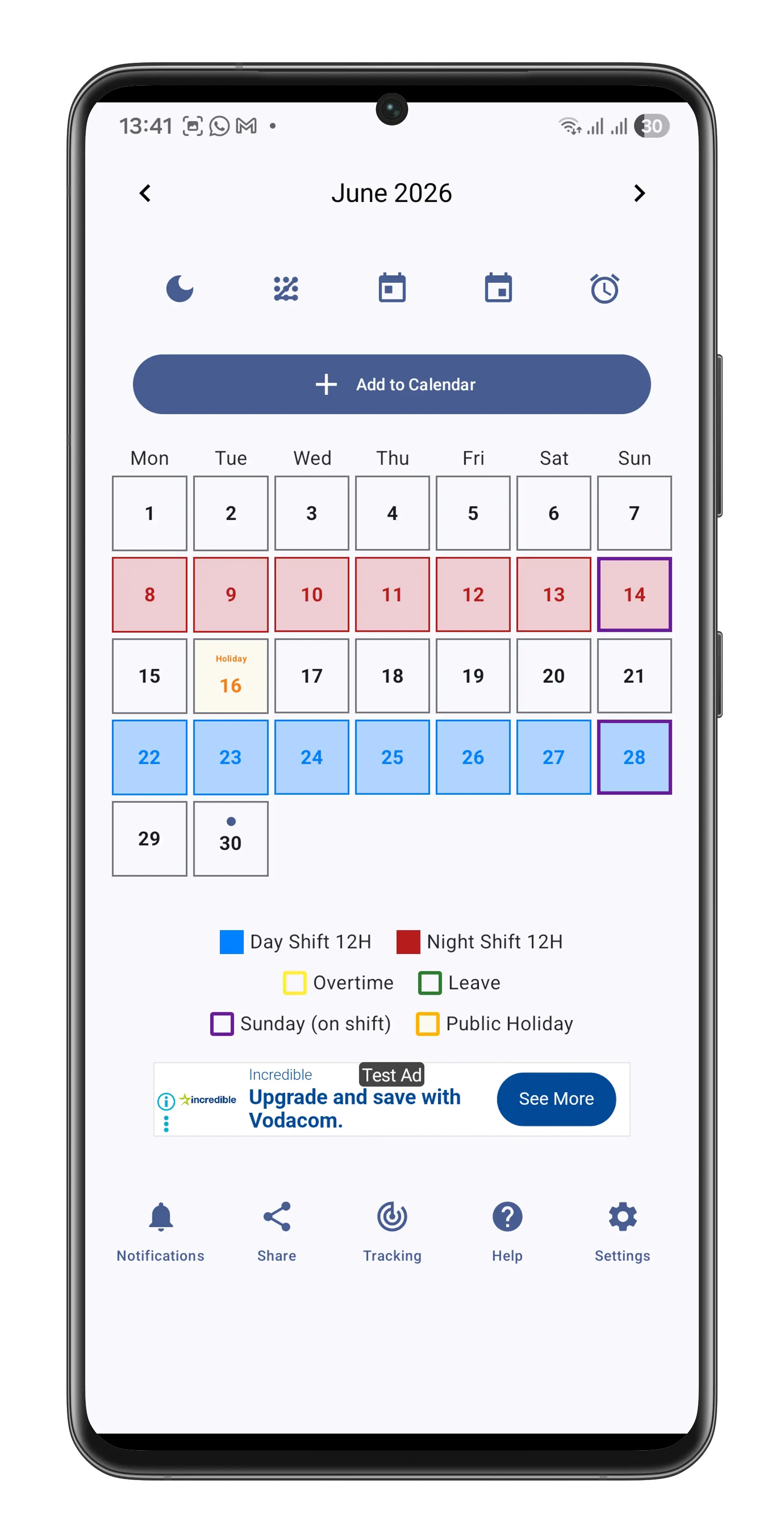 Shift Show calendar view