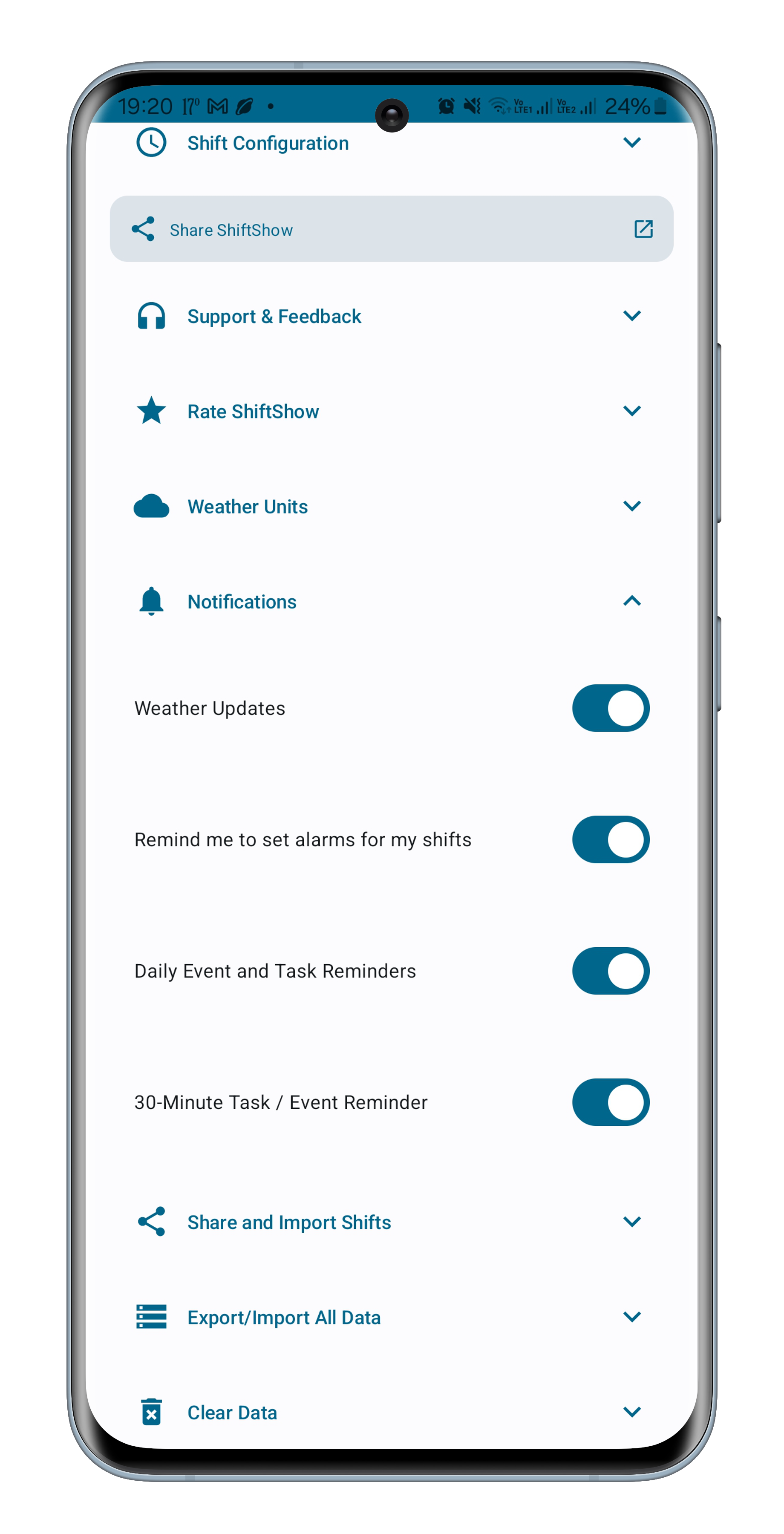 Shift Show dark mode